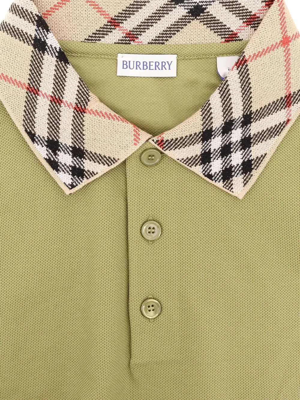Burberry check-collar polo shirt Groen
