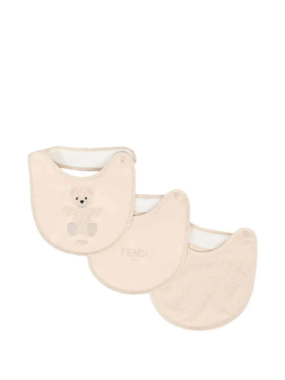 Fendi Kids Slabbetjes met teddybeerprint en FF-logo - Beige