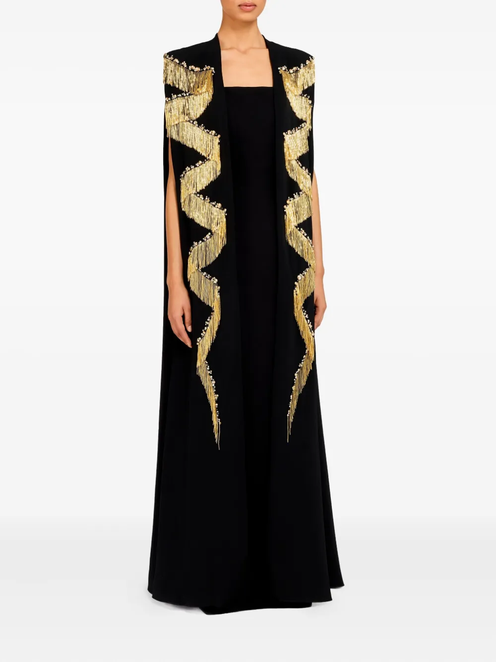Jenny Packham fringe-embellished cape top Zwart