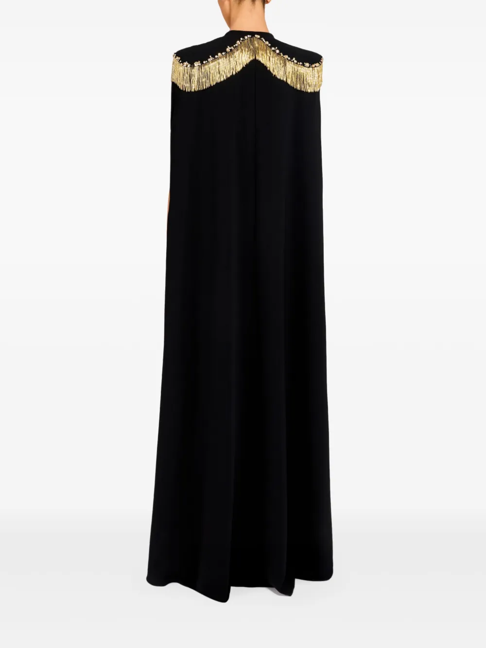 Jenny Packham fringe-embellished cape top Zwart