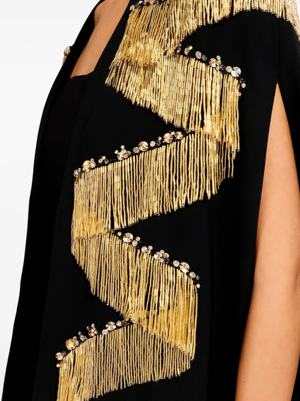 Jenny Packham fringe-embellished cape top Zwart