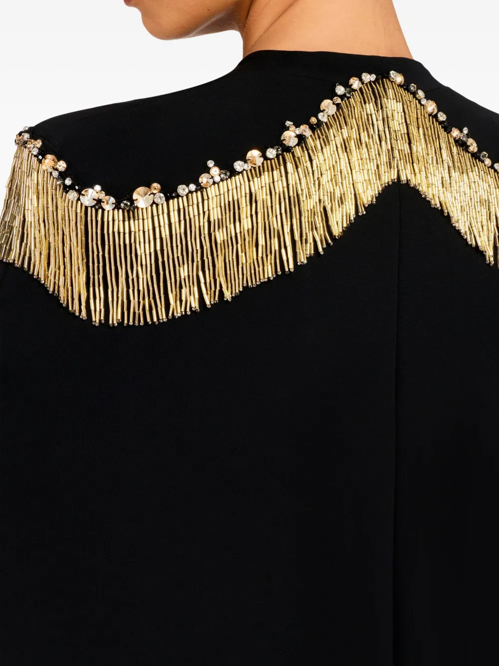 Jenny Packham fringe-embellished cape top Zwart