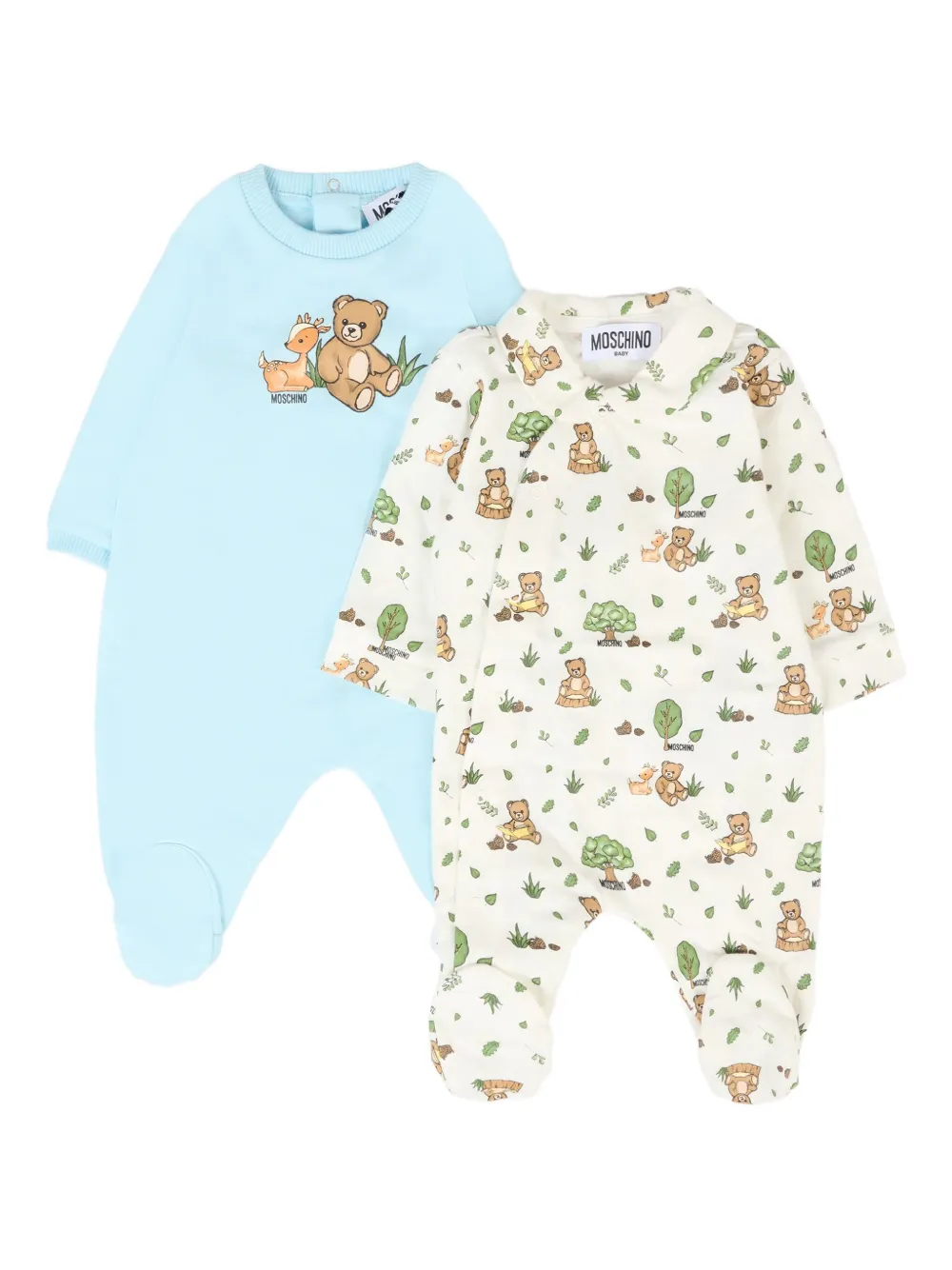 Moschino Kids Katoenen romperset met teddybeerprint Wit