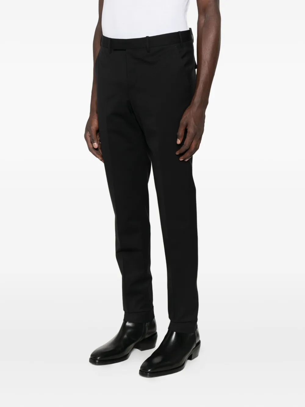 Pt Torino Tailored Dark Navy Cotton-blend Trousers In Black