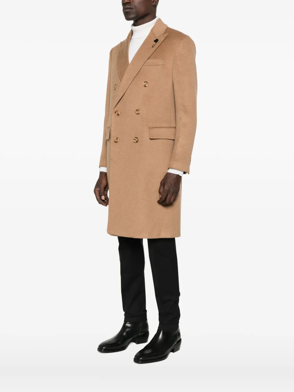 Lardini Double-breasted Coat In Neutral