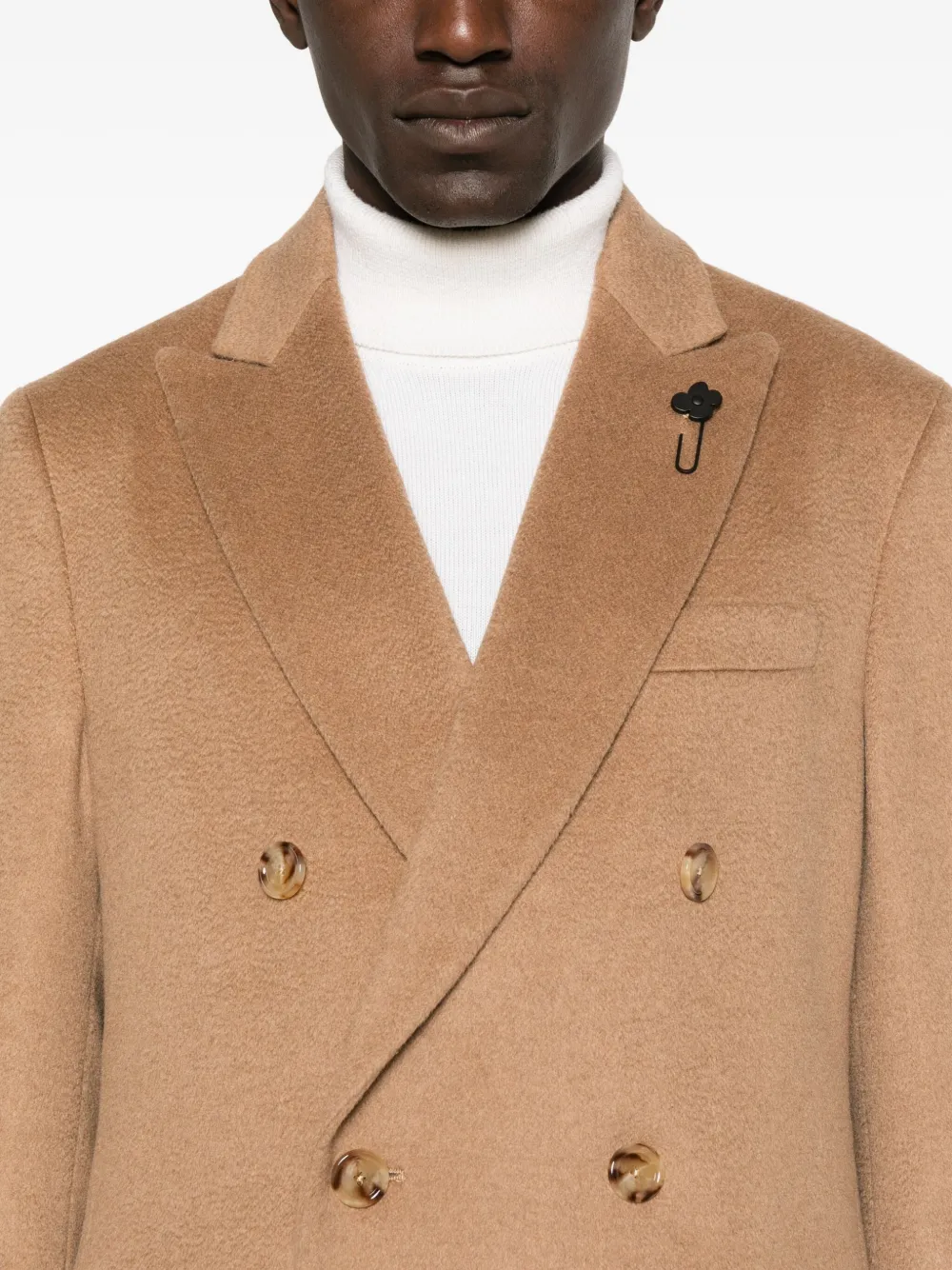 Lardini Double-breasted Coat In Neutral