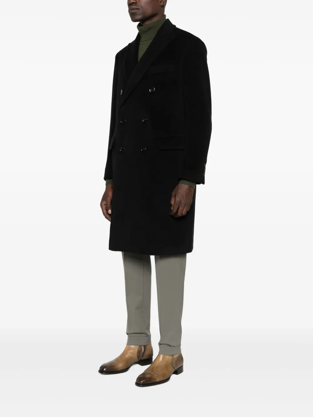 Lardini Double-breasted Wool Coat In Black
