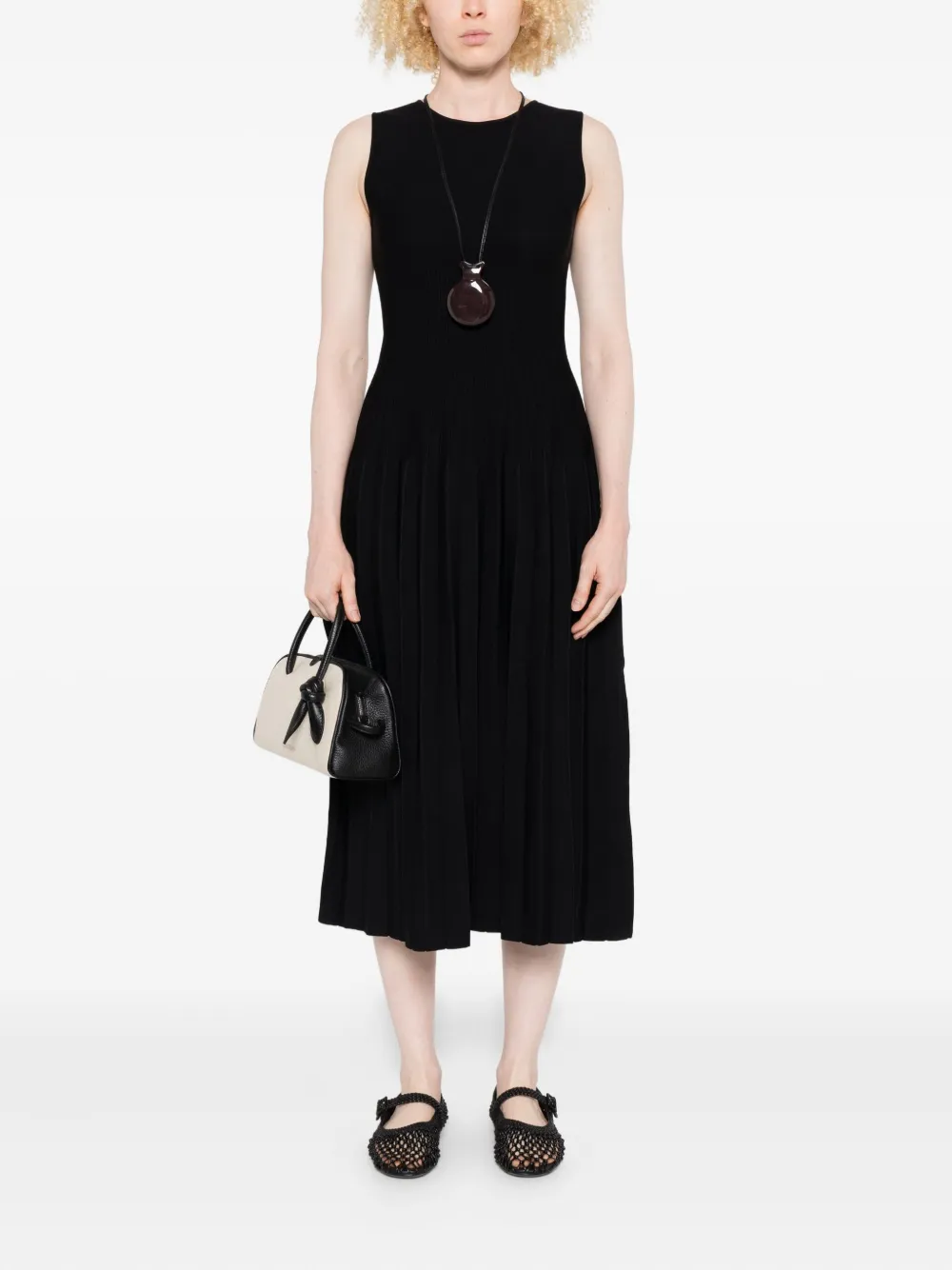 STAUD Eluse pleated sleeveless midi dress - Zwart