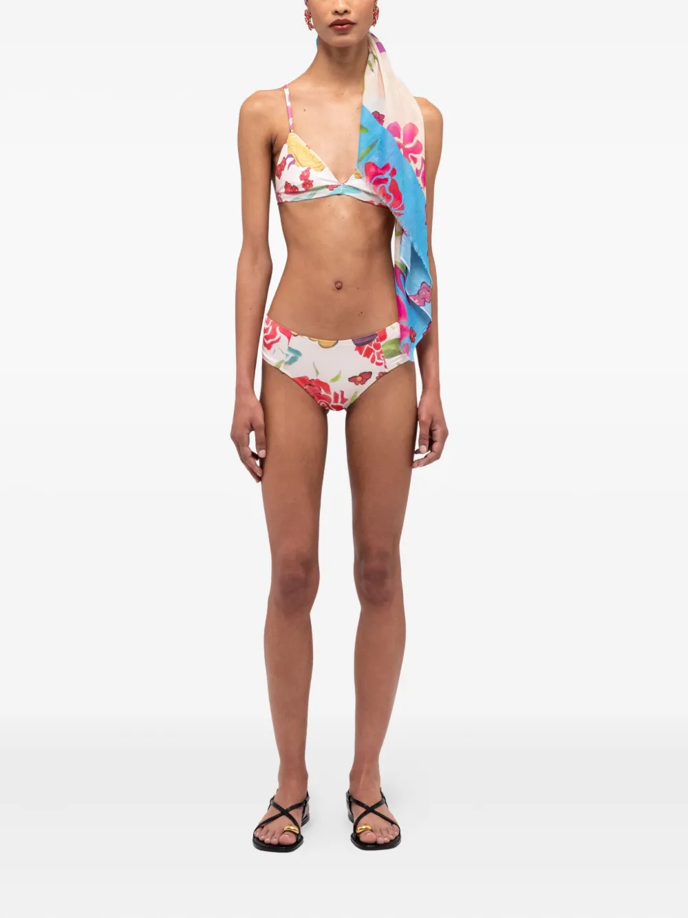 Donde Esteban Floral Print Triangle Bikini Top In Yellow