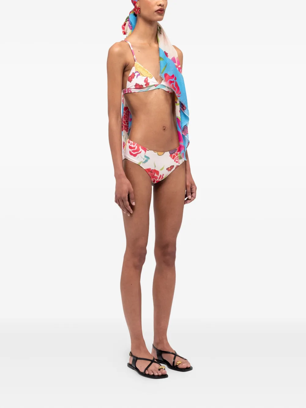 Donde Esteban Floral Print Triangle Bikini Top In Yellow
