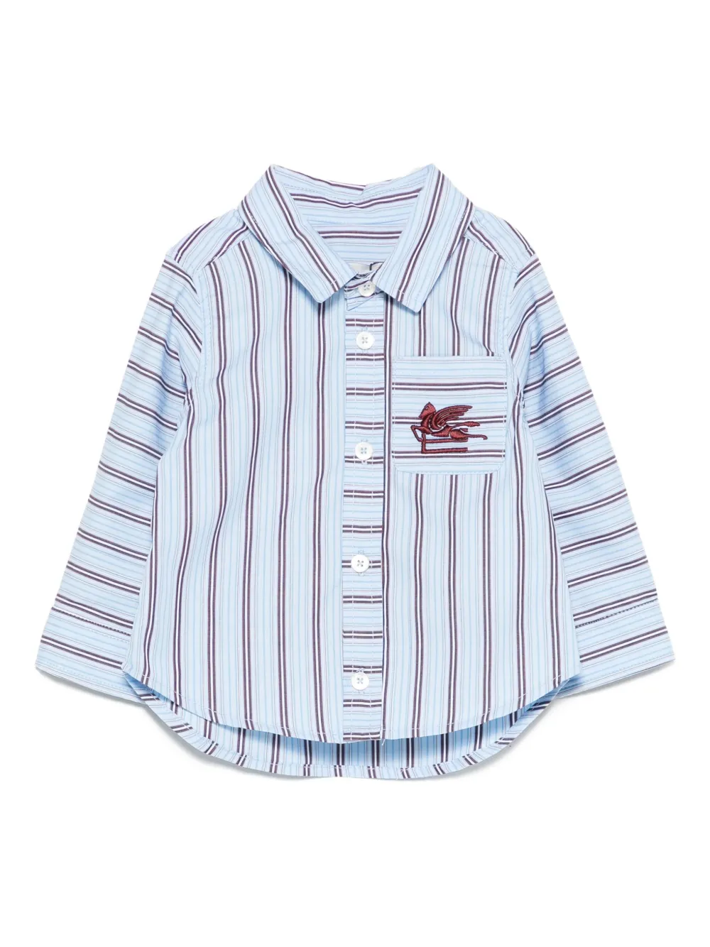 ETRO KIDS Pegaso striped embroidered shirt Blauw