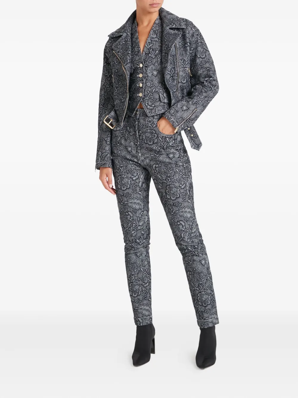 Temperley London Floral-print Belted Biker Jacket In Multi