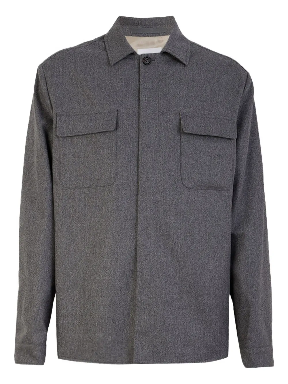 Eleventy Long-sleeve Patch-pocket Shirt In Gray