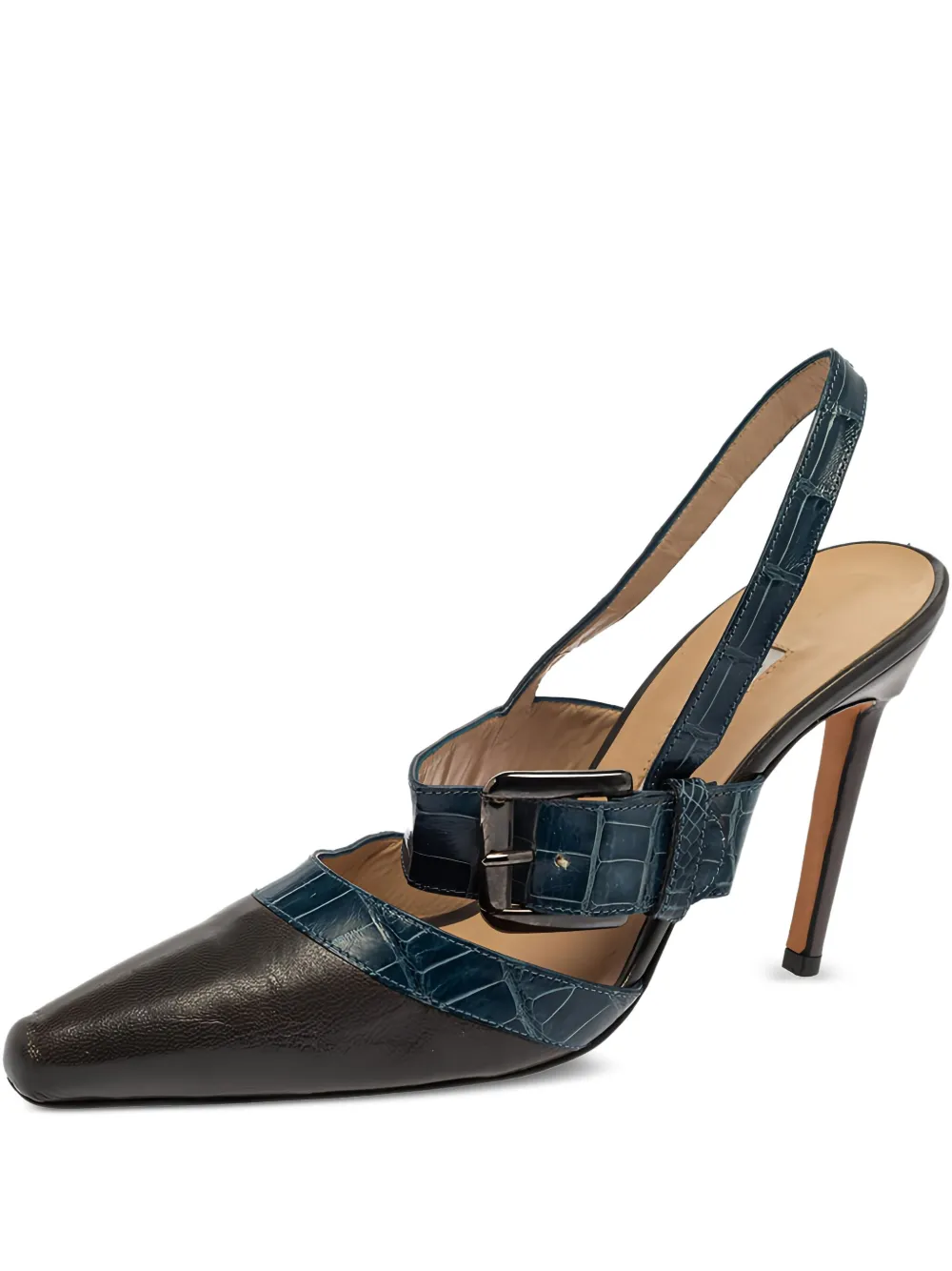 Manolo Blahnik Pumps a punta con fibbia e cinturino posteriore 95mm - Blu