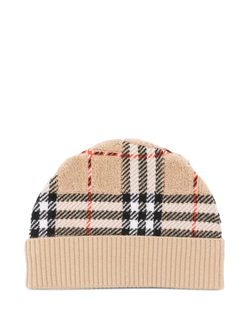Burberry Kids checked ribbed beanie Beige