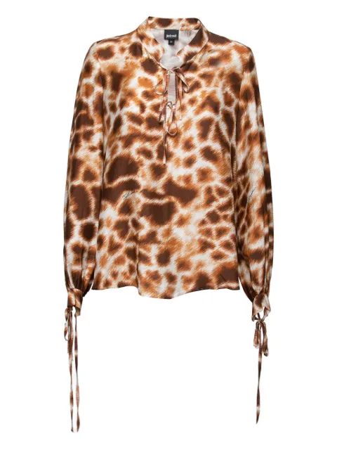 Roberto Cavalli Vintage animal-print tie-neck blouse