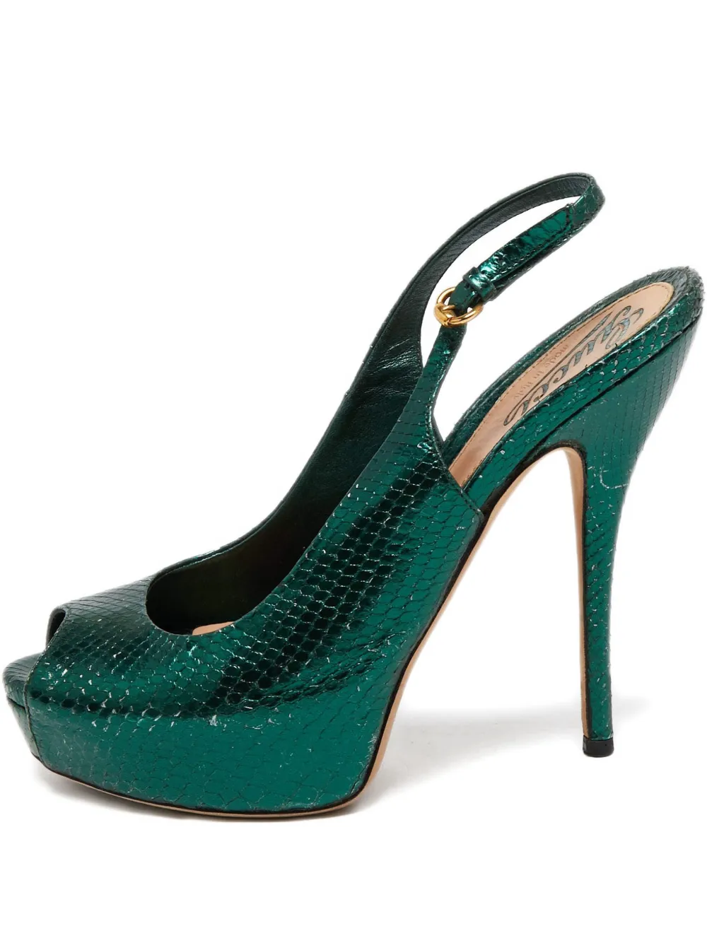 Pre-owned Gucci 130mm Sofia Snakeskin-effect Sandals In Green