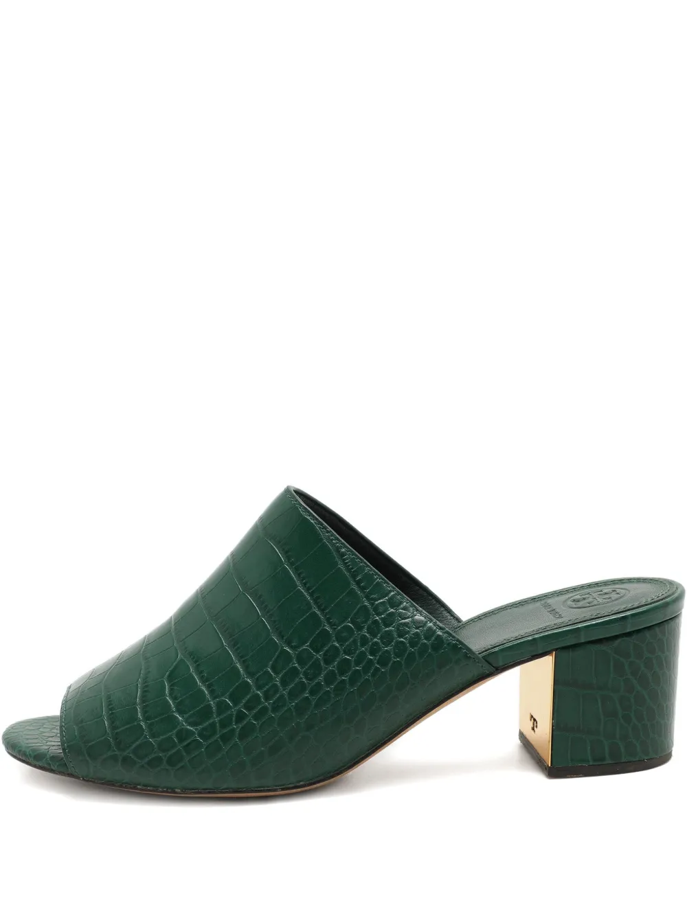 Pre-owned Tory Burch 55mm Croc-embossed Leather Sandals In Green