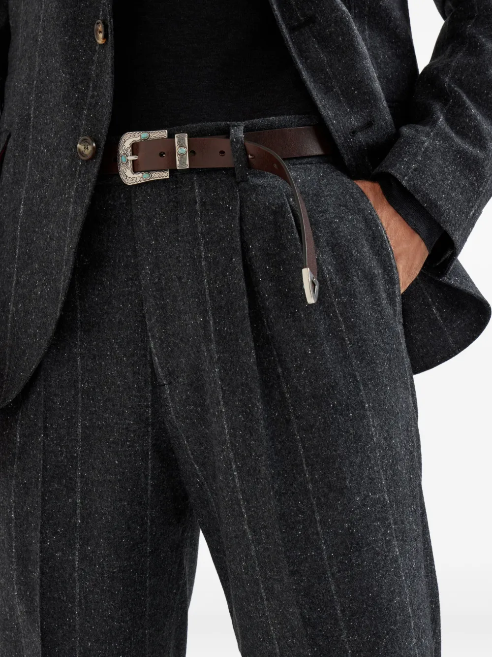 Brunello Cucinelli pinstripe pleated trousers Grijs