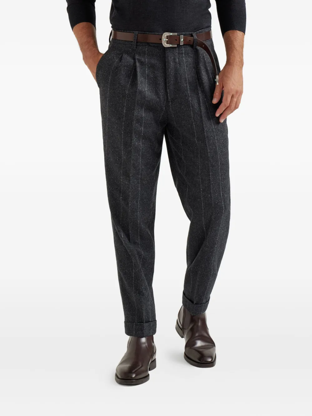 Brunello Cucinelli pinstripe pleated trousers Grijs