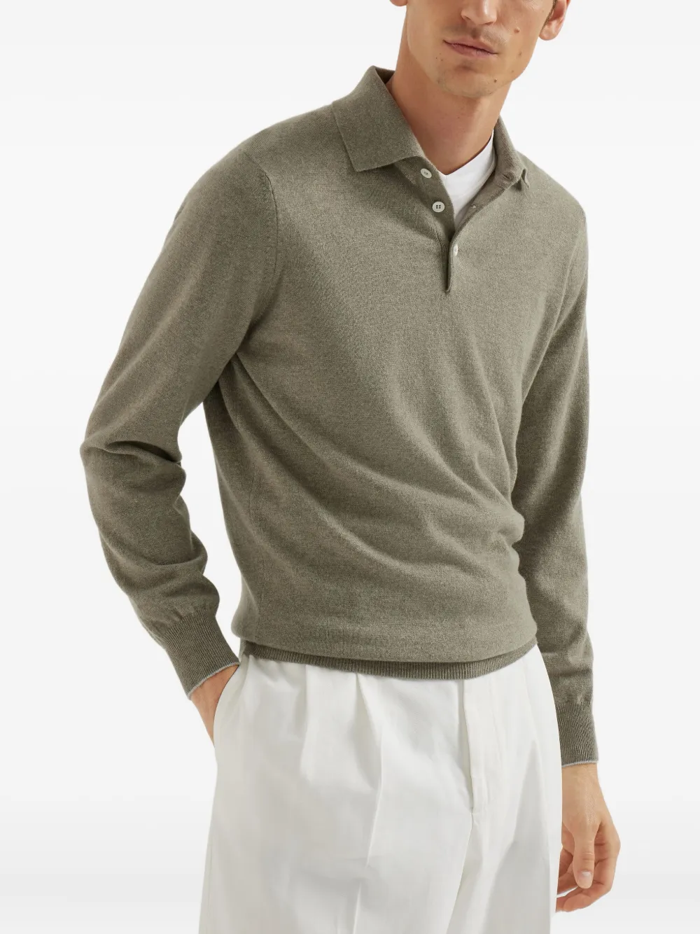 Brunello Cucinelli polo-neck cashmere sweater Groen