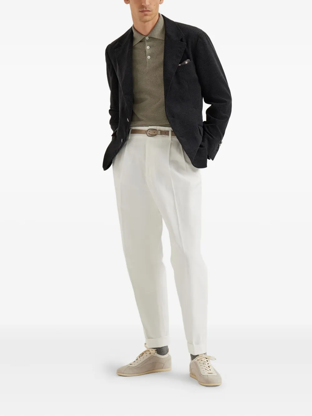 Brunello Cucinelli polo-neck cashmere sweater Groen