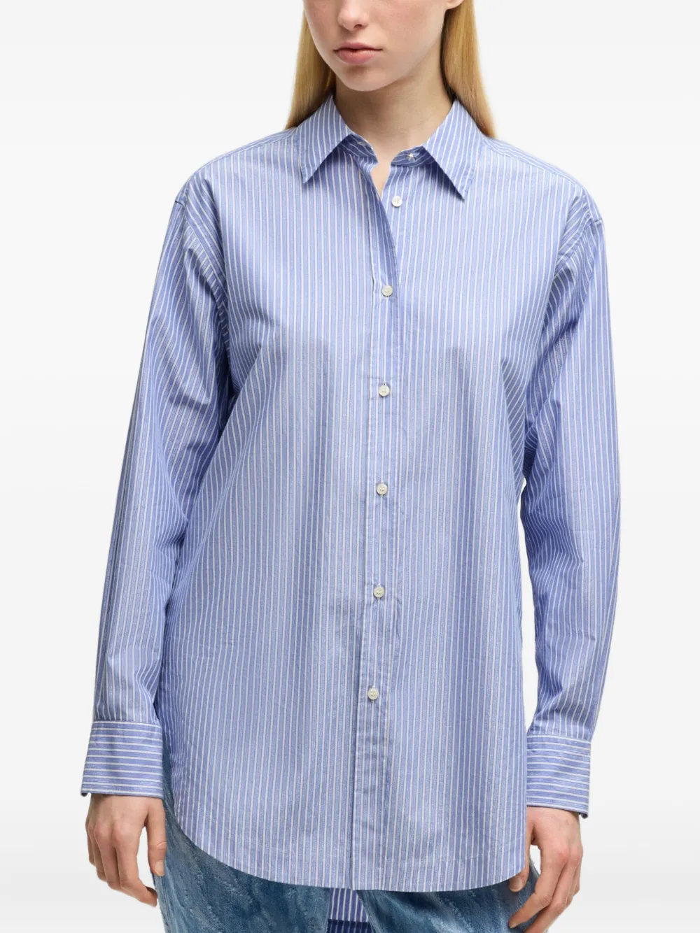 BOSS striped cotton-blend shirt - Blauw