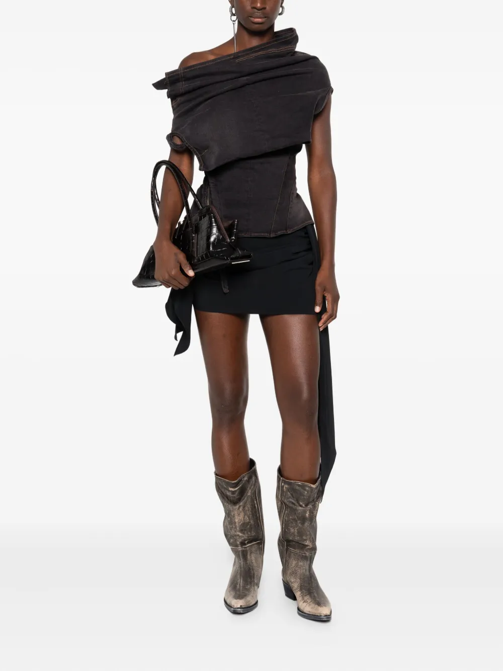 Ottolinger draped-collar denim blouse - Grijs