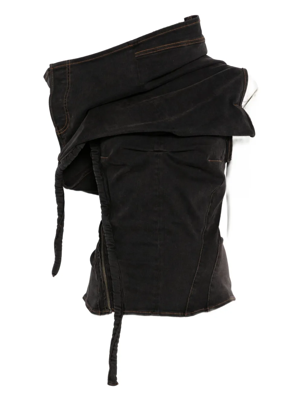 Ottolinger Draped-collar Denim Blouse In Black