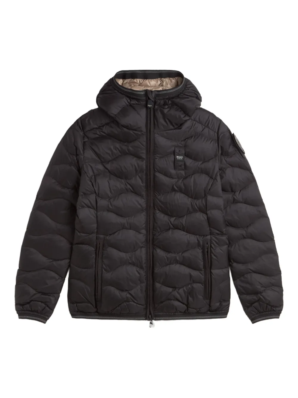 Blauer Gesteppte Kapuzenjacke In Black