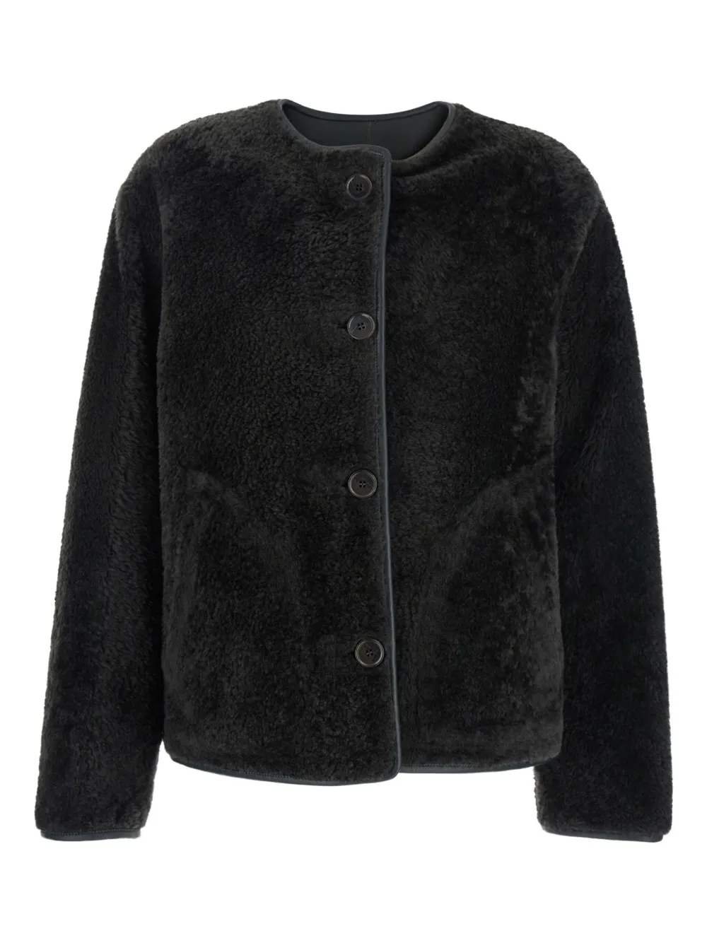 button-fastening shearling jacket