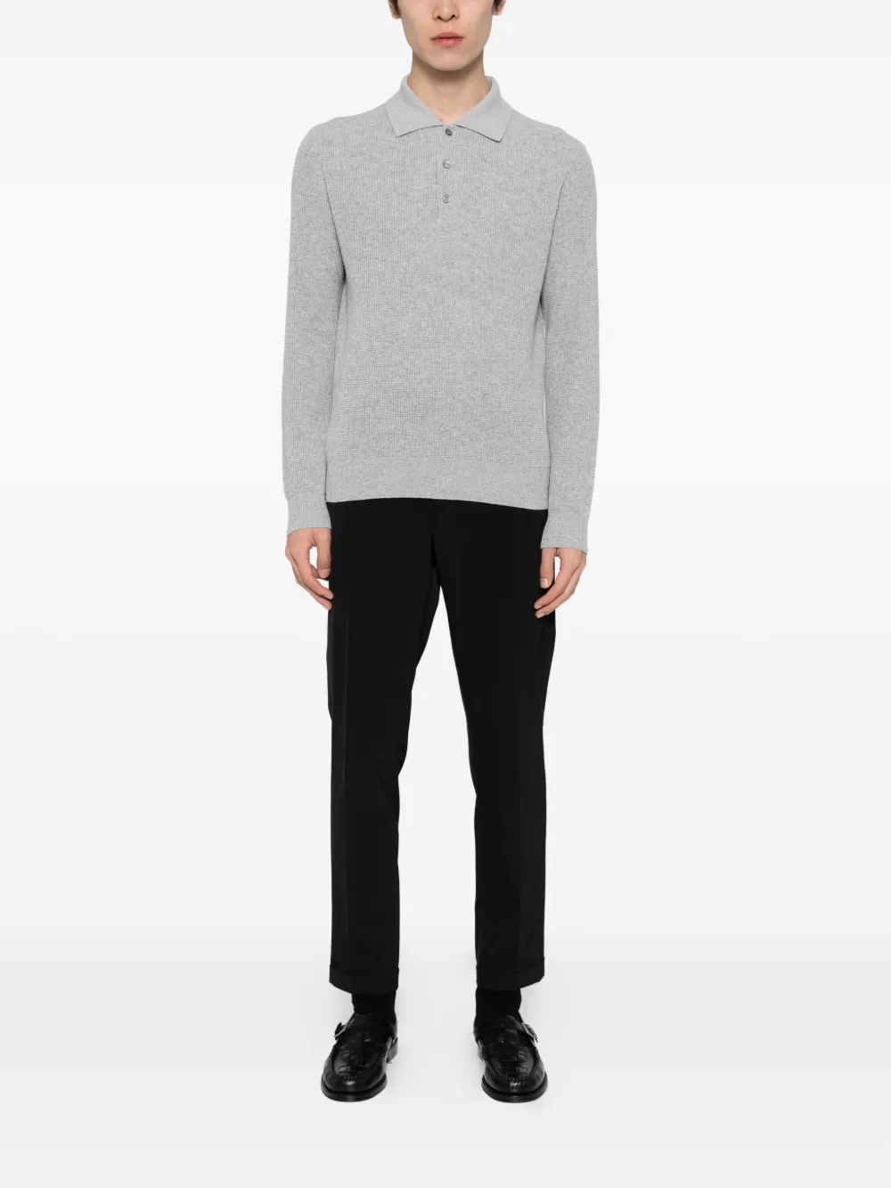 Canali Gebreid poloshirt - Grijs