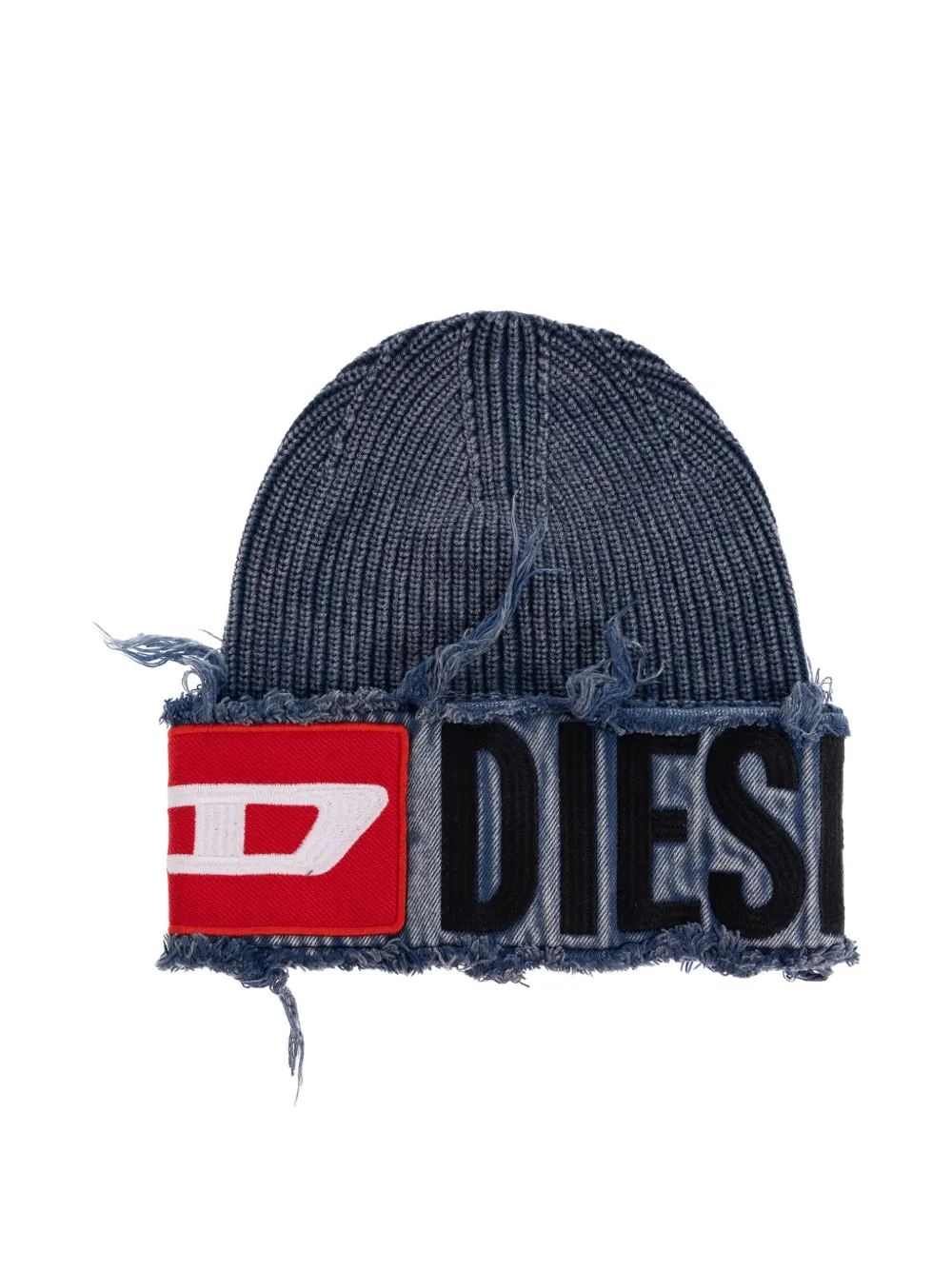 Diesel frayed logo-patch beanie Blauw