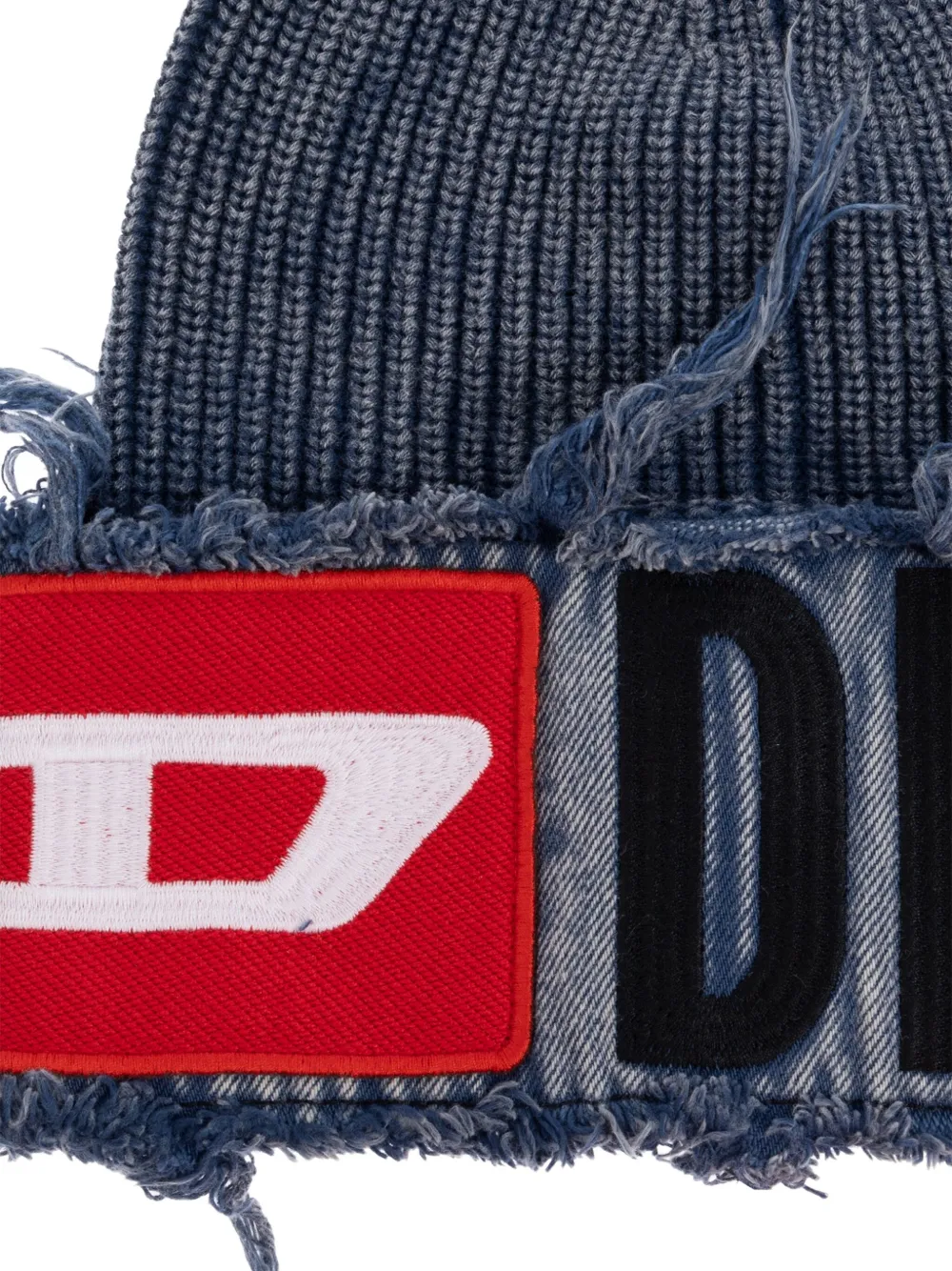 Diesel frayed logo-patch beanie Blauw