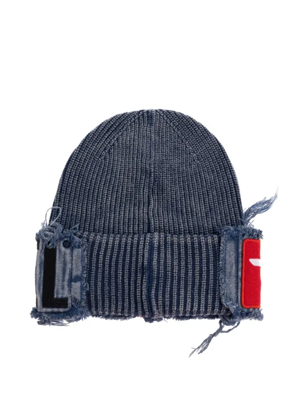 デニムブルー DIESロゴ ビーニー ニット帽・ビーニー Diesel ロゴパッチ ビーニー | ブルー | FARFETCH JP