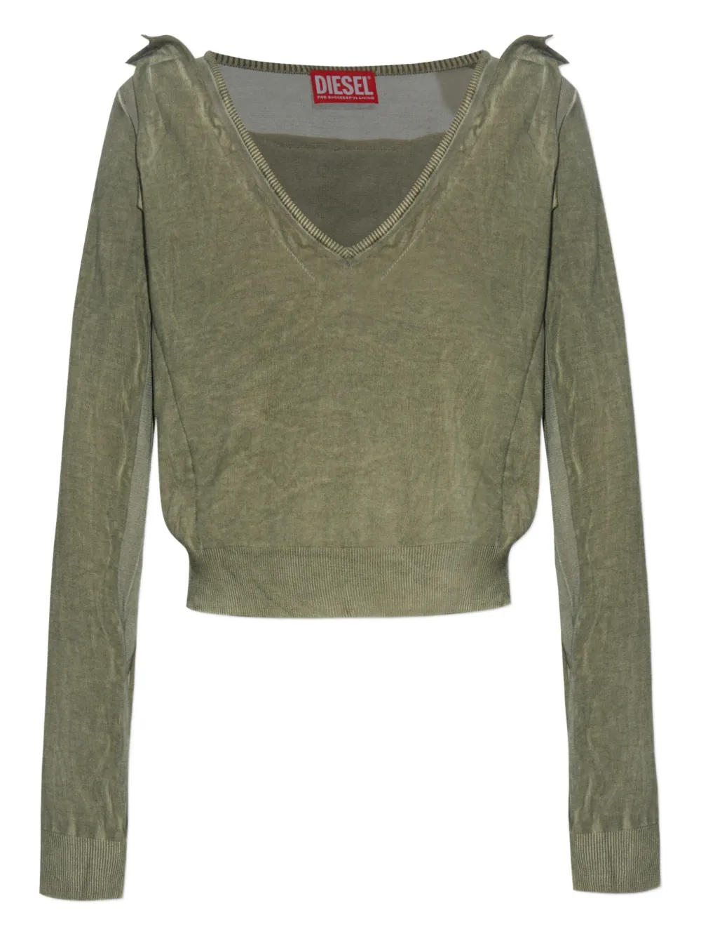 Diesel draped V-neck cotton sweater Groen