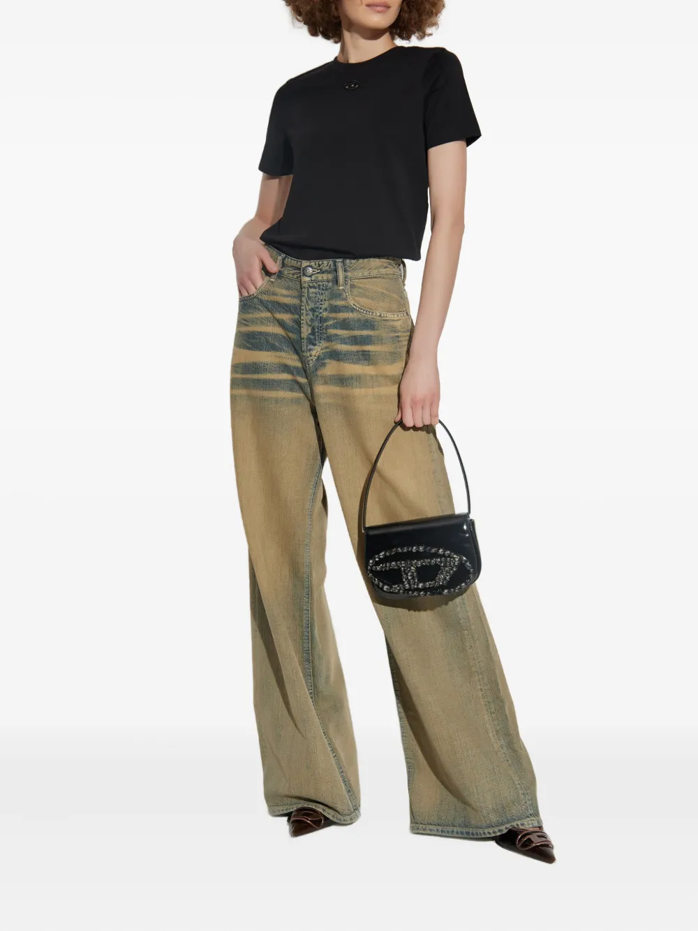 Diesel oval-detail T-shirt Zwart