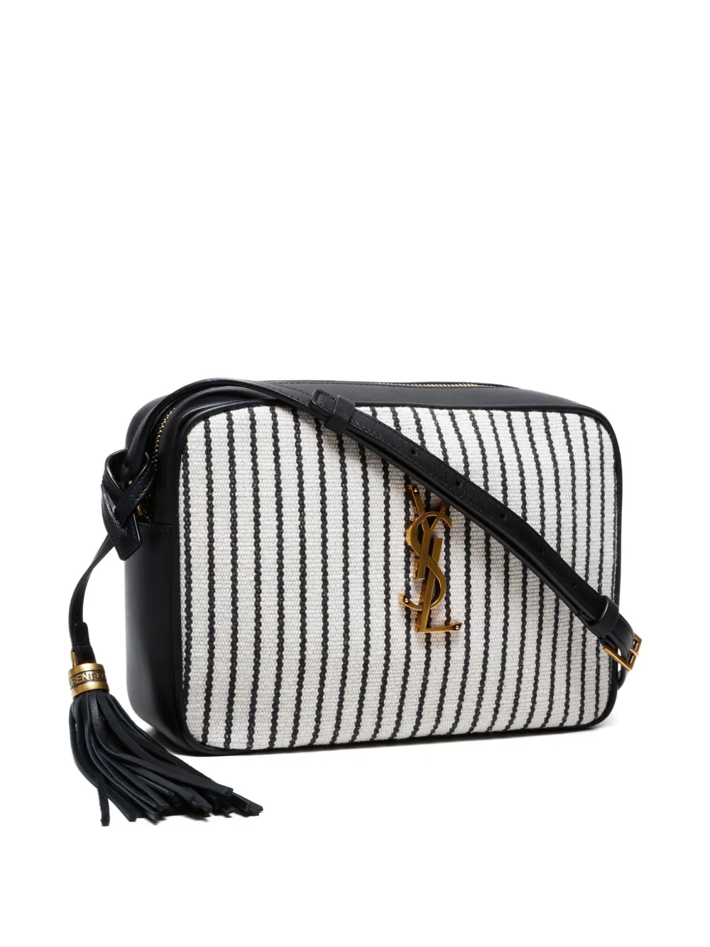 Pre-owned Saint Laurent 2015-2024 Lou Camera Striped Tassel-detailed Shoulder Bag In Black