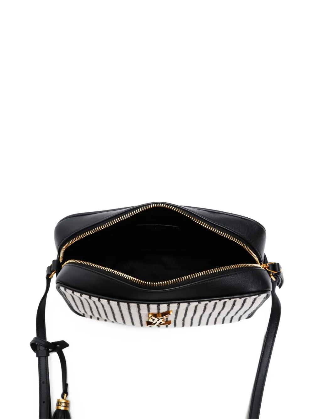 Pre-owned Saint Laurent 2015-2024 Lou Camera Striped Tassel-detailed Shoulder Bag In Black