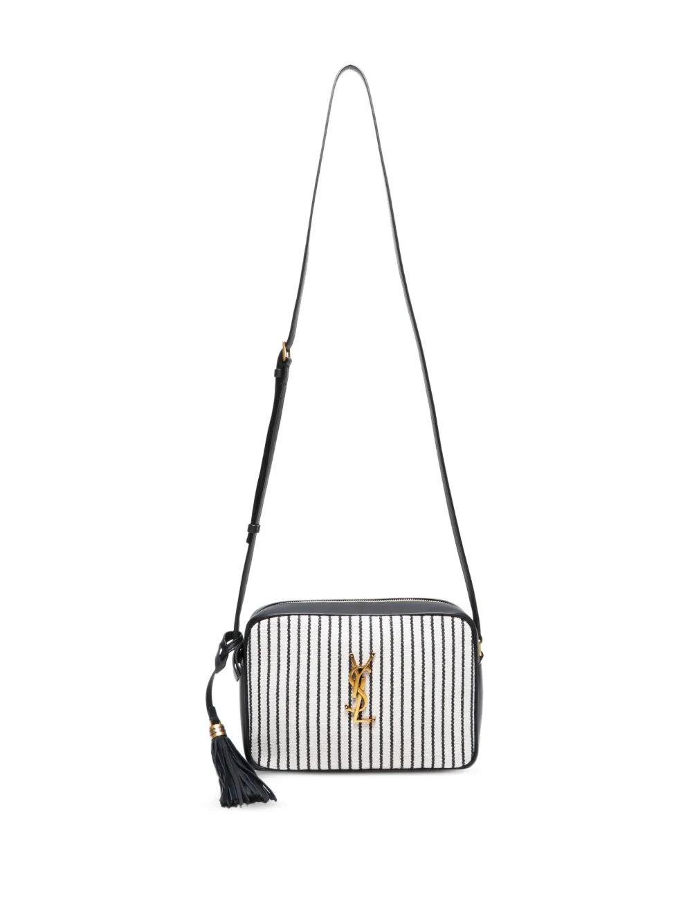Pre-owned Saint Laurent 2015-2024 Lou Camera Striped Tassel-detailed Shoulder Bag In Black