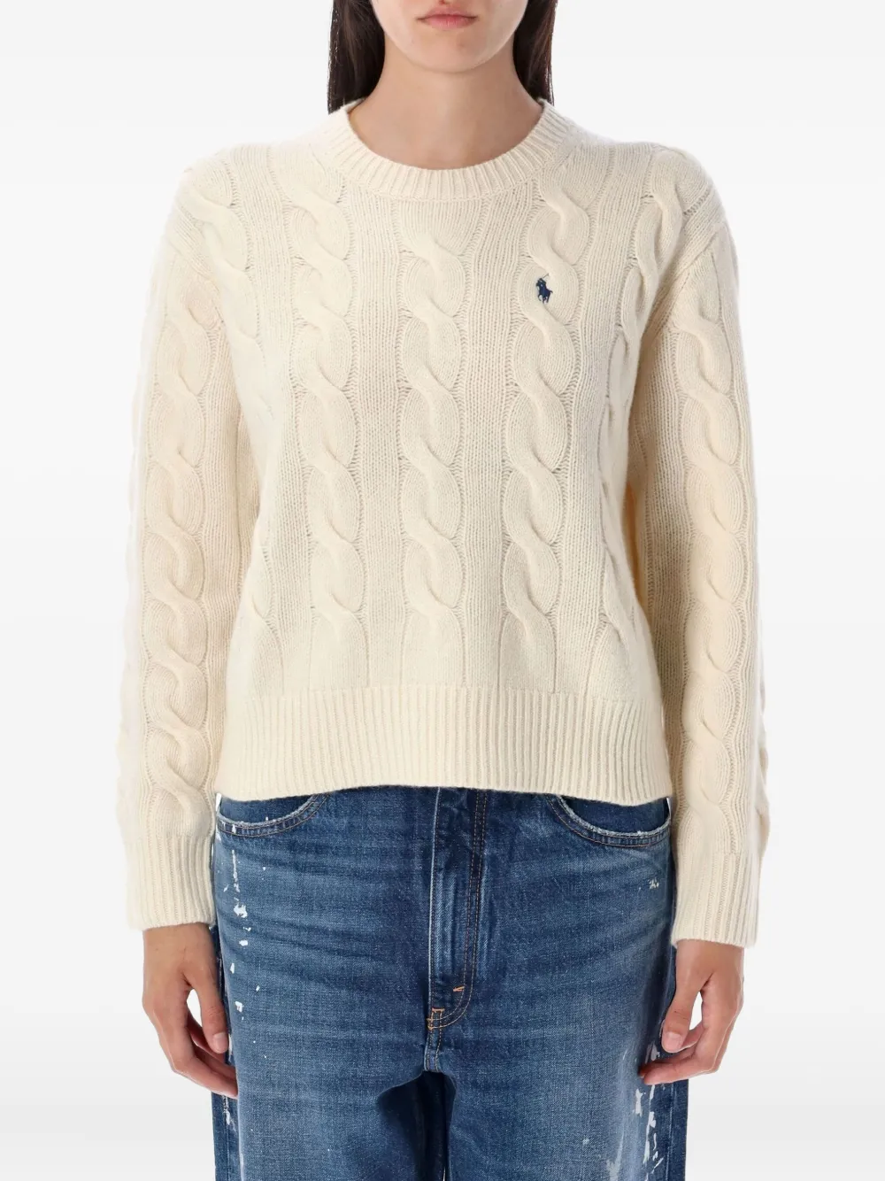 Polo Ralph Lauren embroidered-logo cable-knit sweater Wit