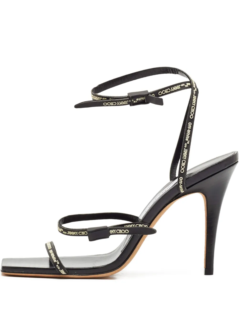 Jimmy Choo Pre-Owned 110mm leather logo-straps heeled sandals – Black