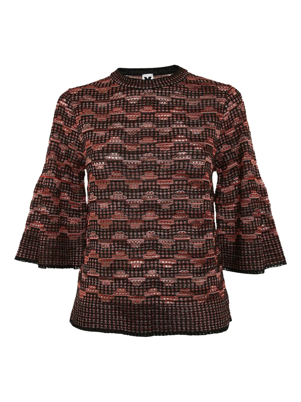 Pre-owned Missoni Lurex-knit Bell-sleeve Top In Brown