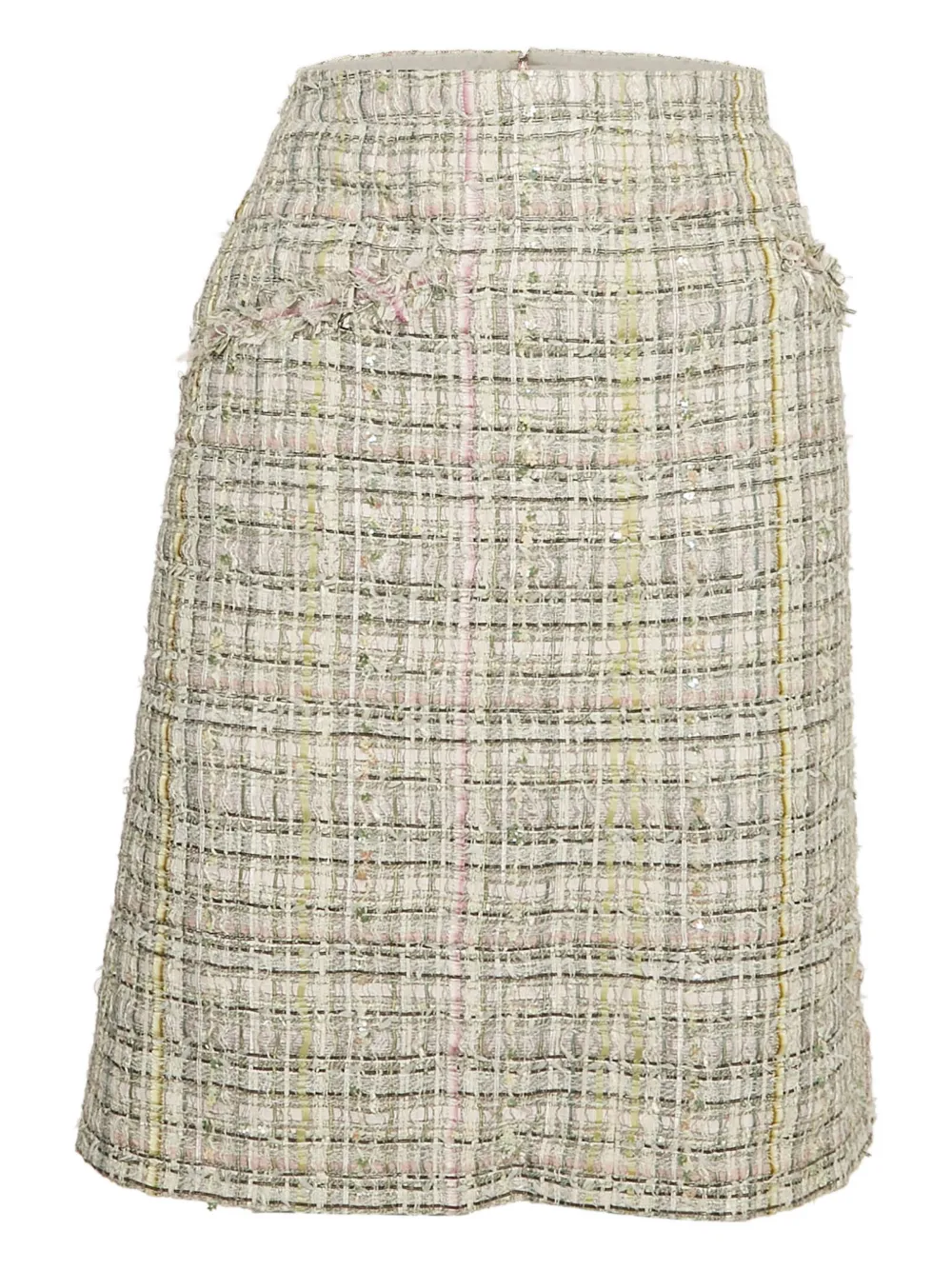 Pre-owned Chanel Tweed Embellished-sequin Mini Skirt In Neutral
