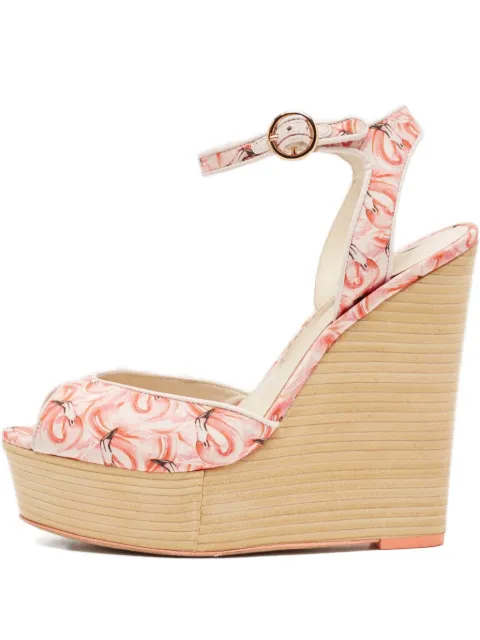 Sophia Webster pre-owned 90mm flamingo-print wedge sandals