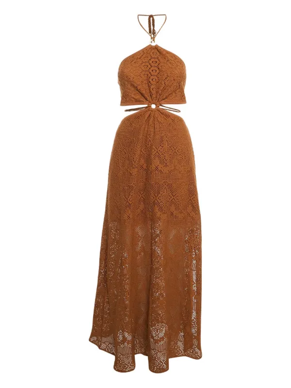 simkhai brown dress Izzy taffeta midi dress in brown - Simkhai