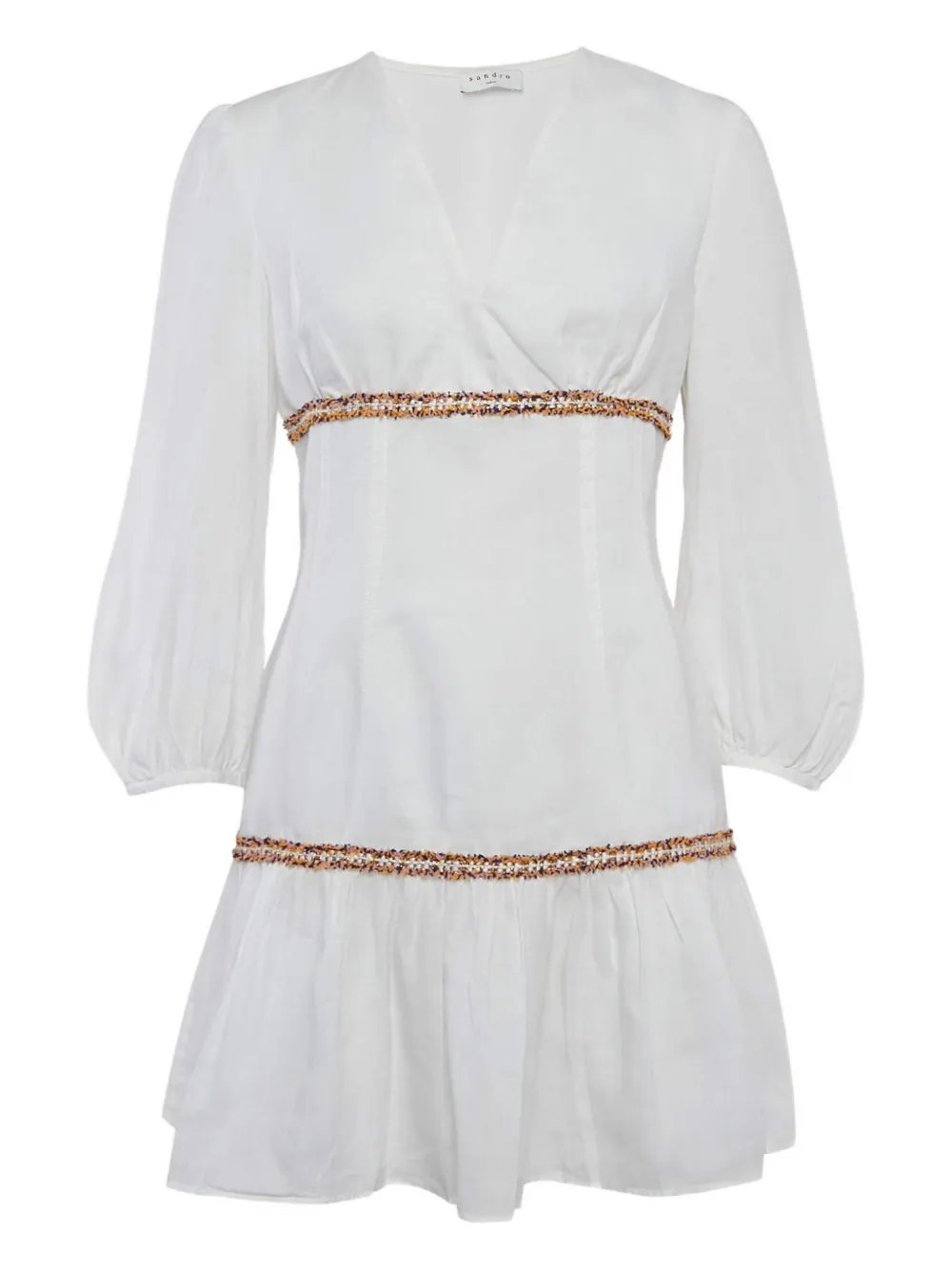Pre-owned Sandro 2024 Embroidered-trim Dress In White