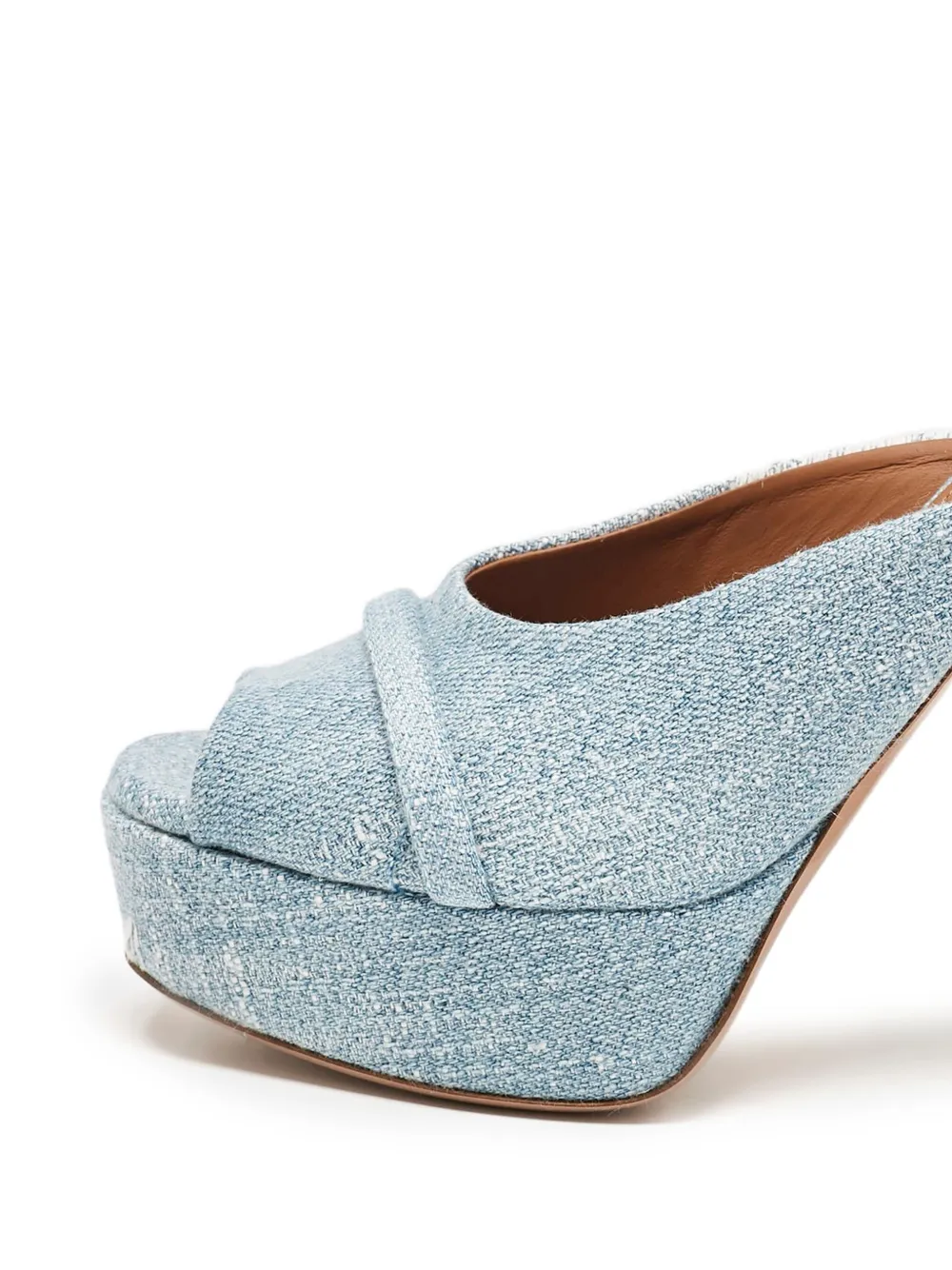 Pre-owned Malone Souliers  130mm Denim Platform Mules In Blue