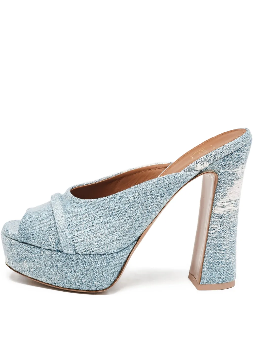 Pre-owned Malone Souliers 130mm Denim Platform Mules In Blue