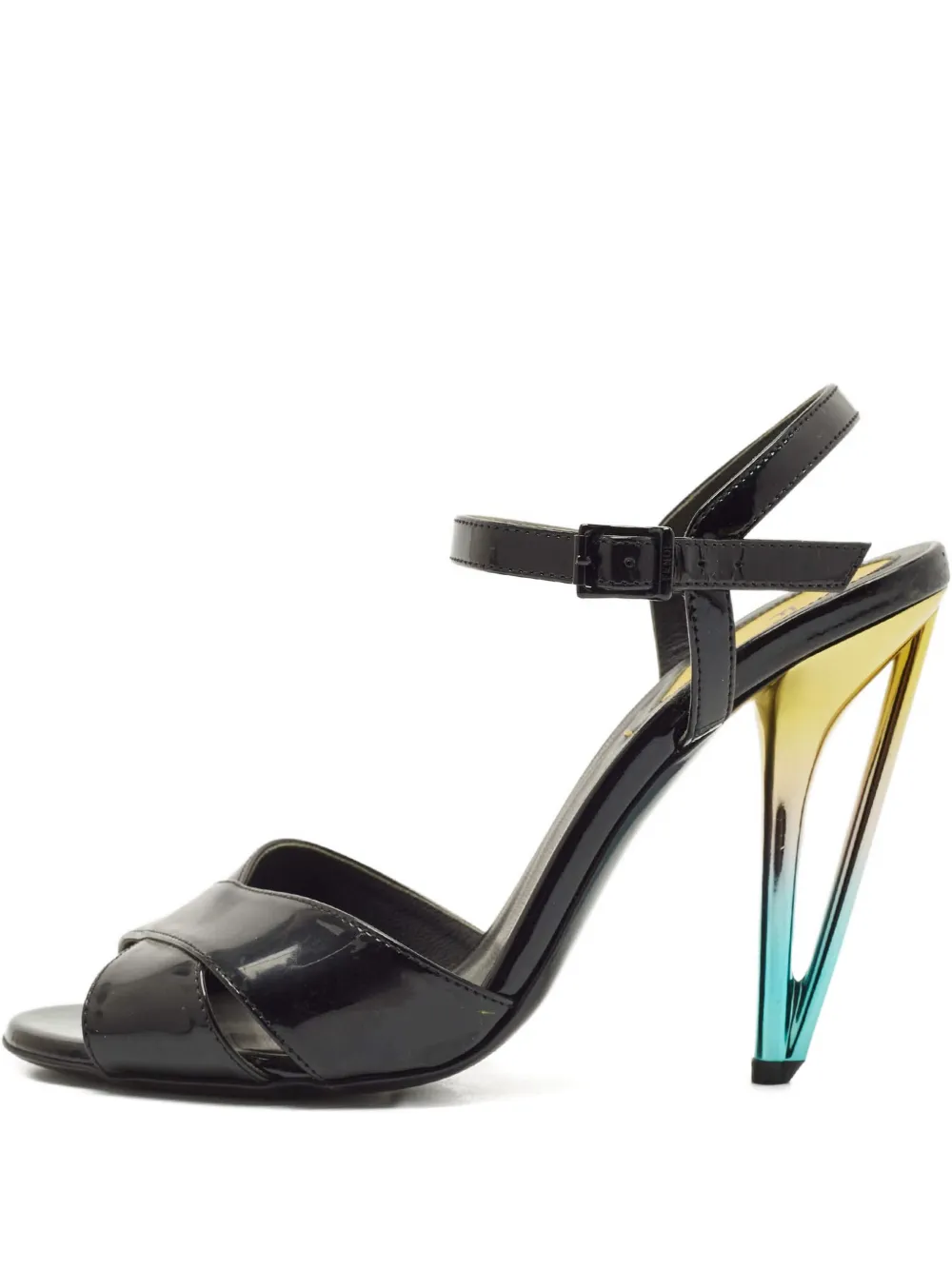 Click to view more detailed imagery on our partner's website Pre-owned Fendi 110mm Leather Buckle Sculpted-heel Sandals In Black